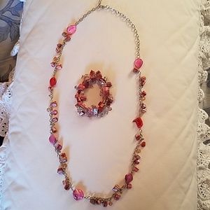 Pink stone necklace and bracelet